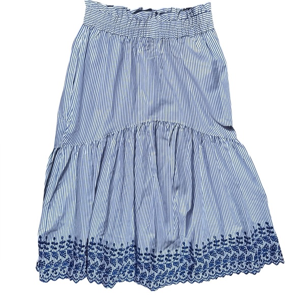 Tuckernuck Blue White Eyelet Stripe Cinza Embroidered Midi Skirt Size XS - Picture 3 of 9